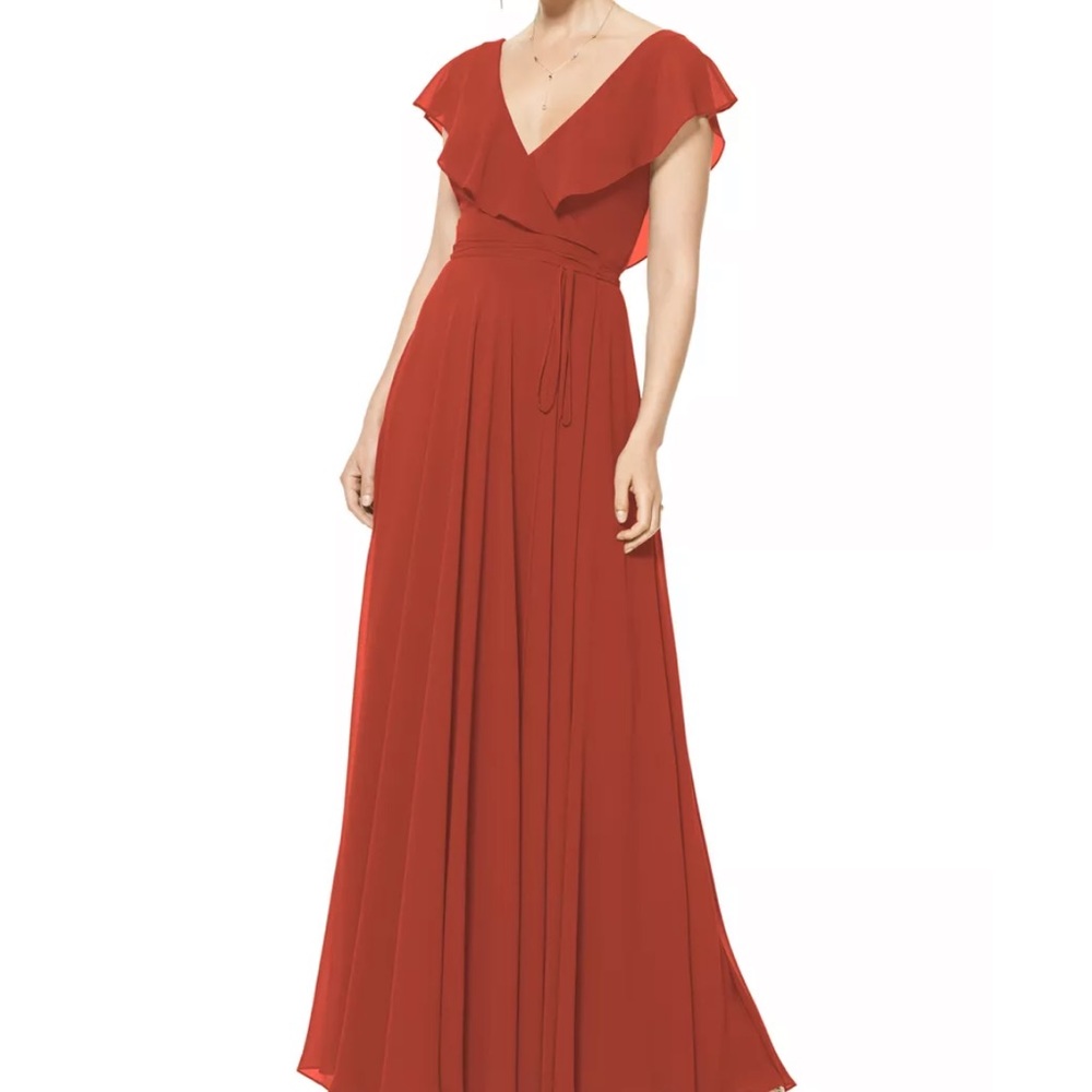 Levkoff Rust Chiffon V-neck A-line Dress